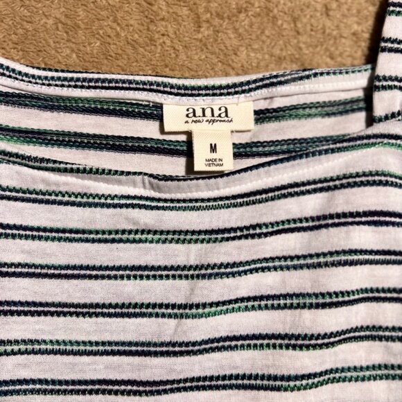 A.N.A A New Approach Women Medium White Blue Green Ruffle Stripe Tank Top (D)‎ - Picture 4 of 9